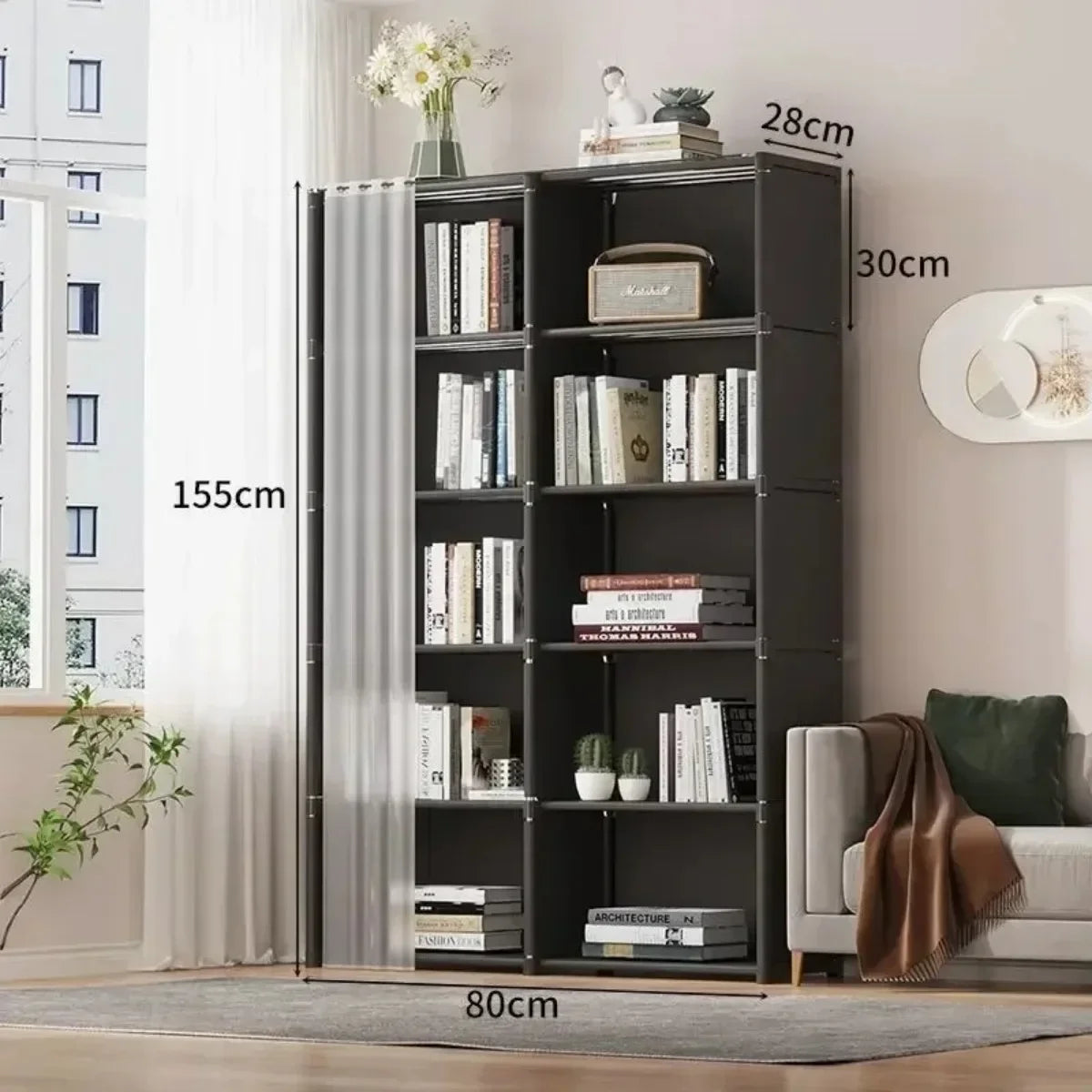 6/5 Layers Dustproof Wardrobe High Capacity Partition Bookshelf Bedroom Open Simple Assembly Storage Cabinet Bedroom Furniture