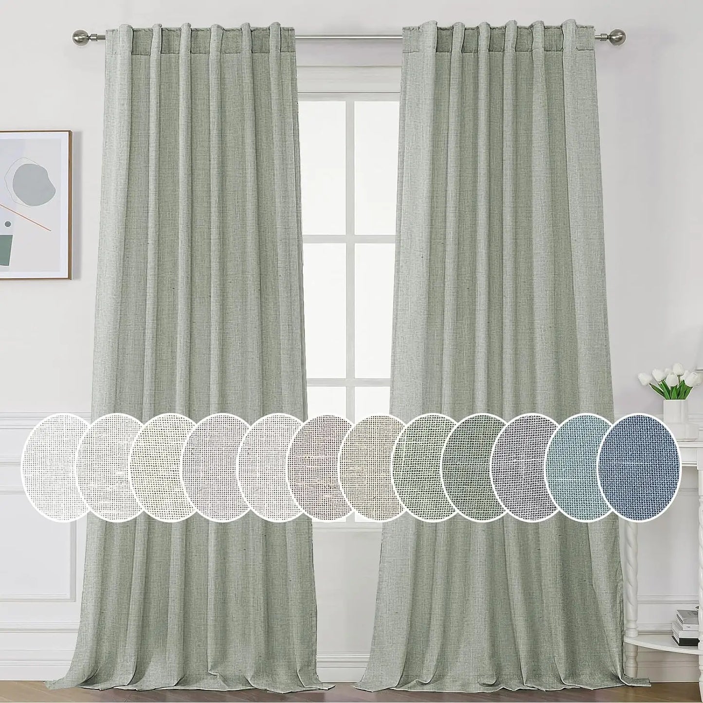 Natural Linen Curtains 108 inches Long