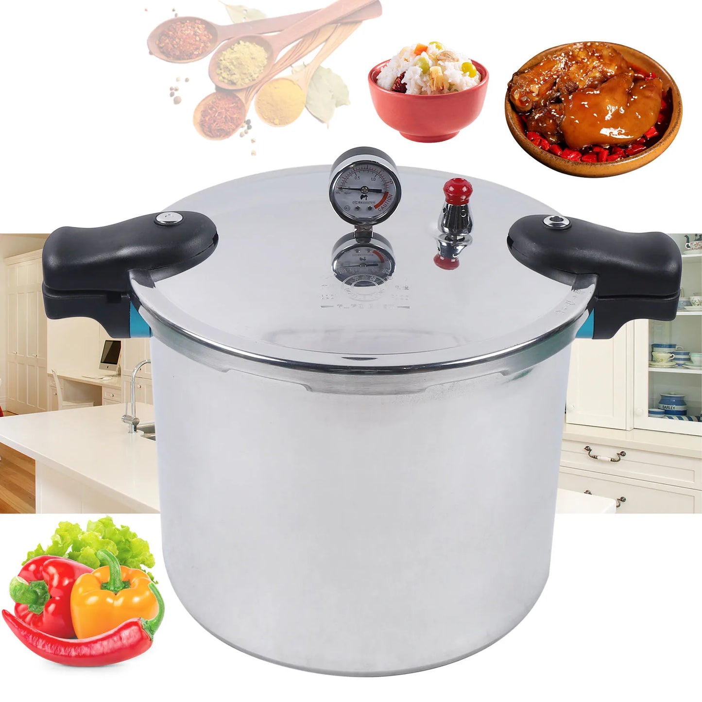 22L  Pressure  Cooker  with Gauge Release Valve 90kpa, Aluminum