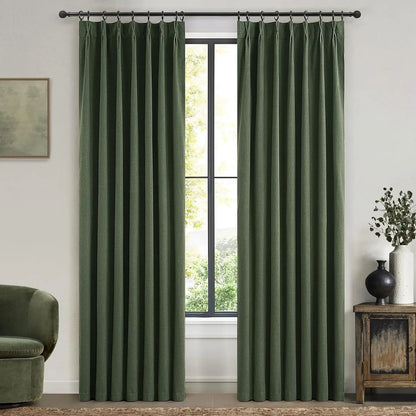 Natural Linen Pleated Blackout Curtains & Drapes 96 Inch