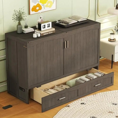 Queen  Bed Cabinet with Charging Station Storage Drawer