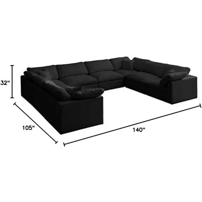 Living room Sofa,8-Seater  Black Upholstered