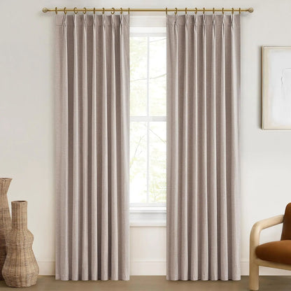 Natural Linen Pleated Blackout Curtains & Drapes 96 Inch