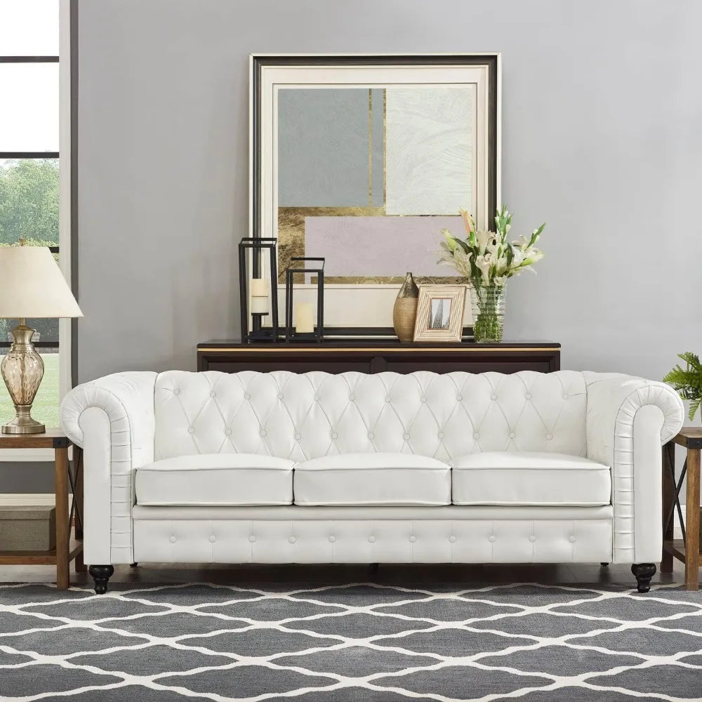 Leather Couch Tufted Sofa Chair White Sofas