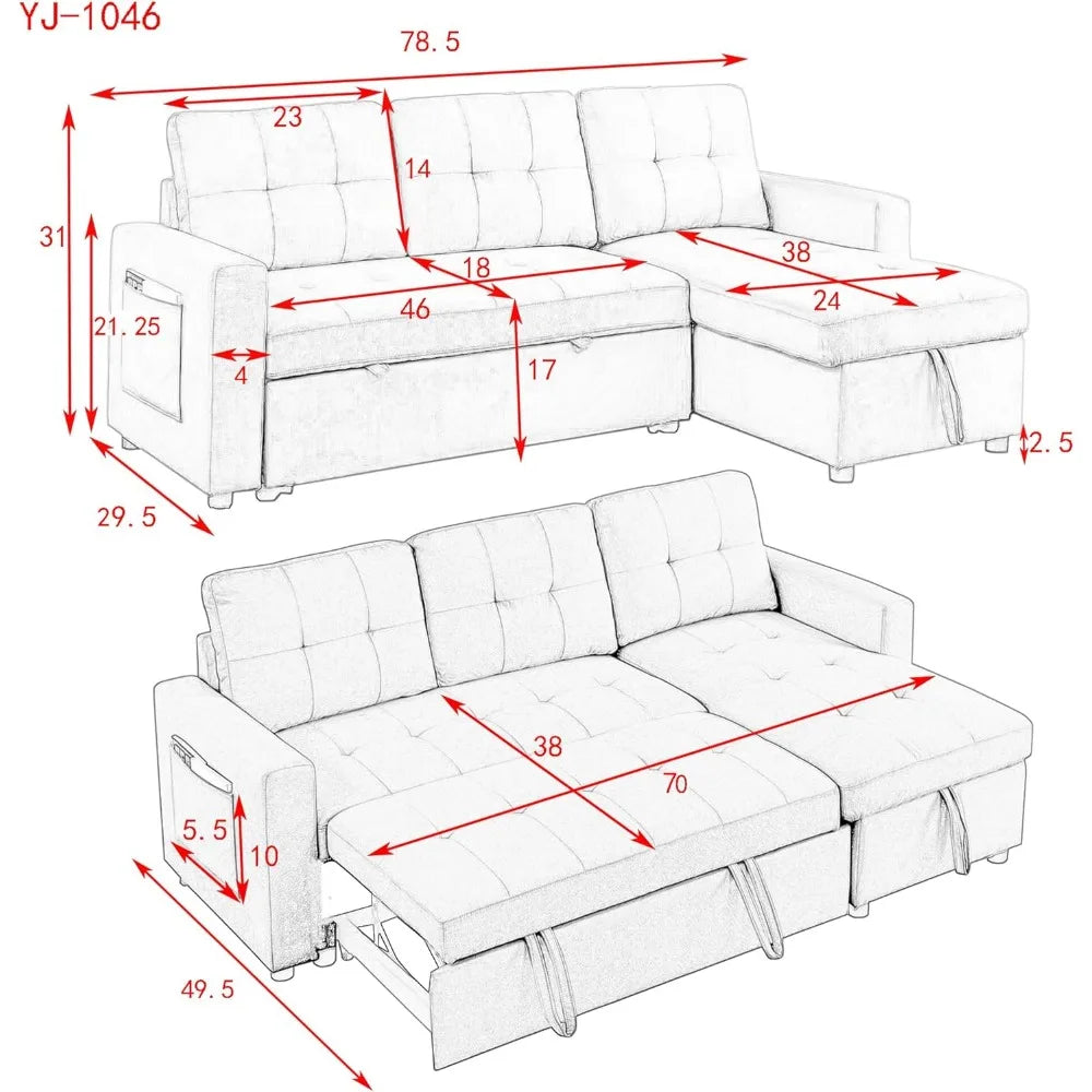 L-Shape 3-Seater Convertible Corner Sofa&Couches