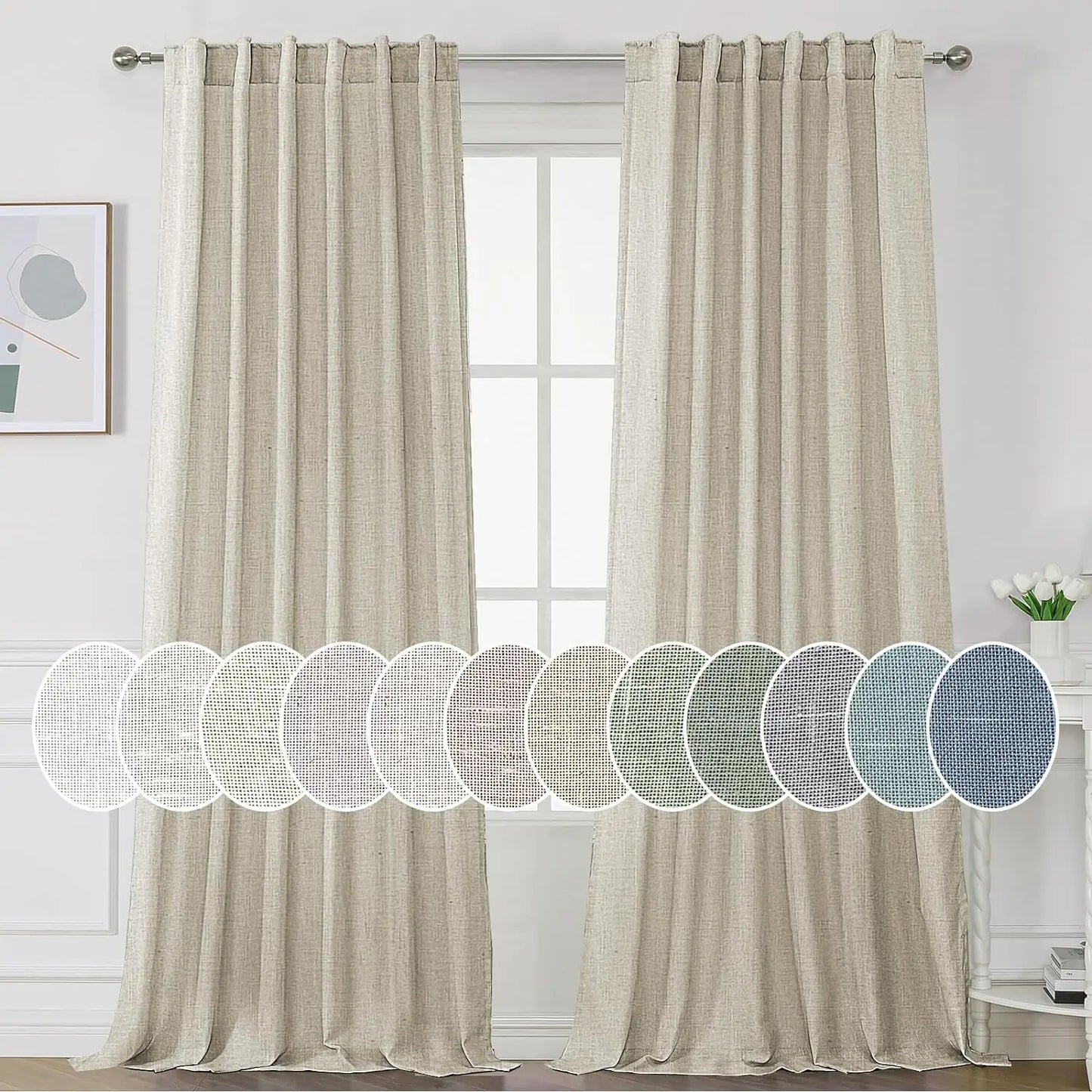 Natural Linen Curtains 108 inches Long