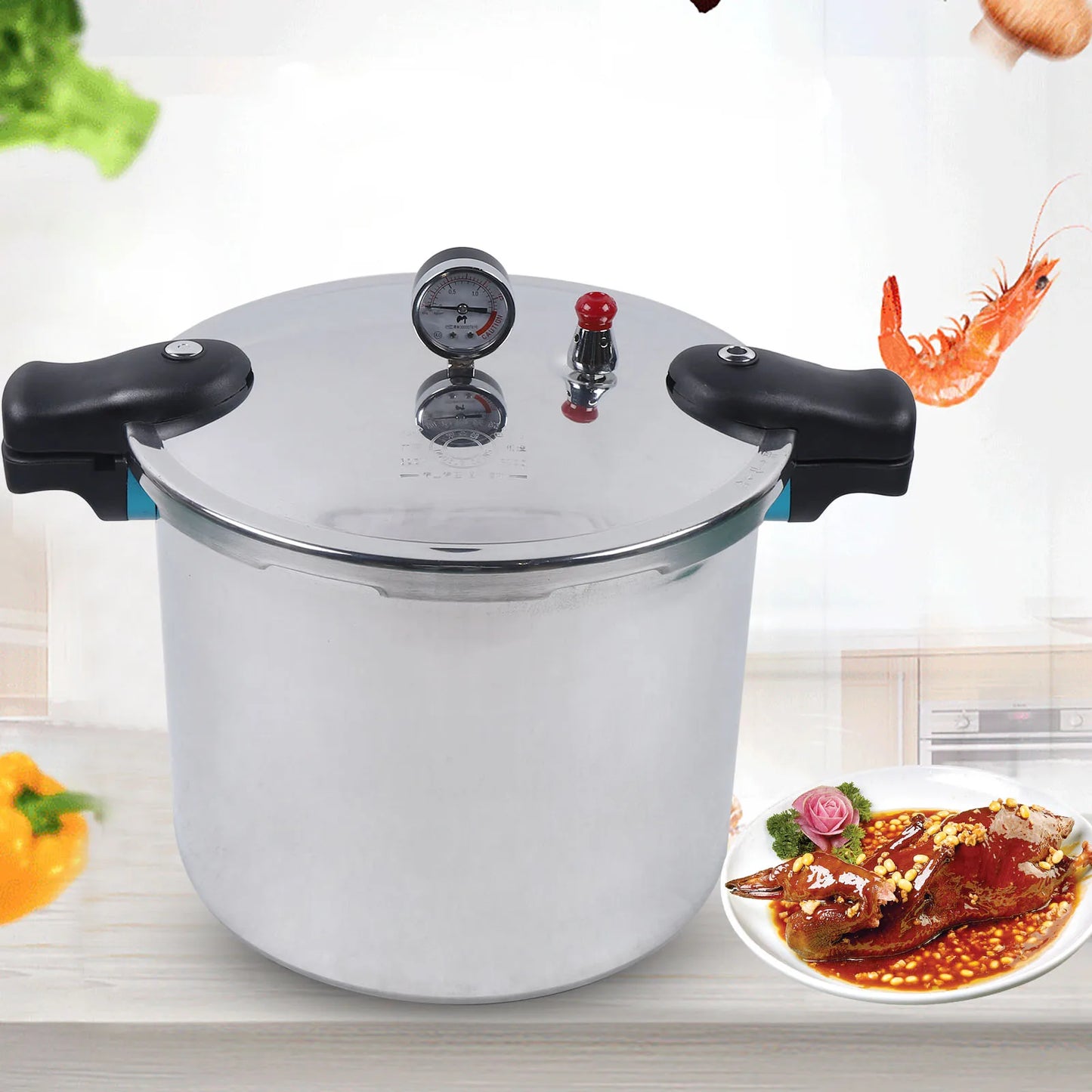 22L  Pressure  Cooker  with Gauge Release Valve 90kpa, Aluminum