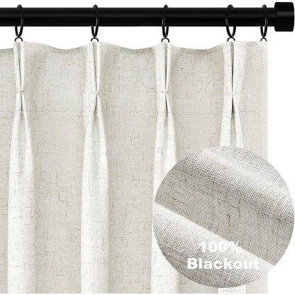 Pleated Curtains 96 Inch Long, 100% Blackout Thermal Insulated