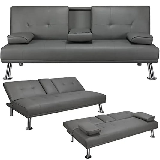 Modern Convertible Faux Leather Sofa Bed