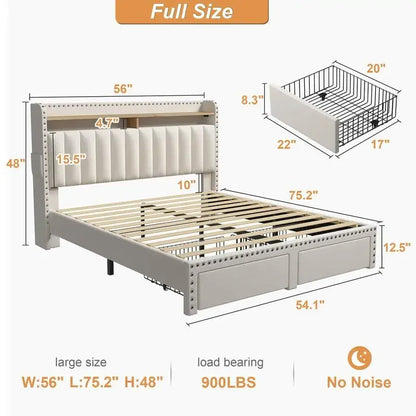 Raybee Furniture Bed Frame with Headboard and Storage, Upholstered  Bed Frame with Storage, Bed Frame with 2 Drawers,No Mattress