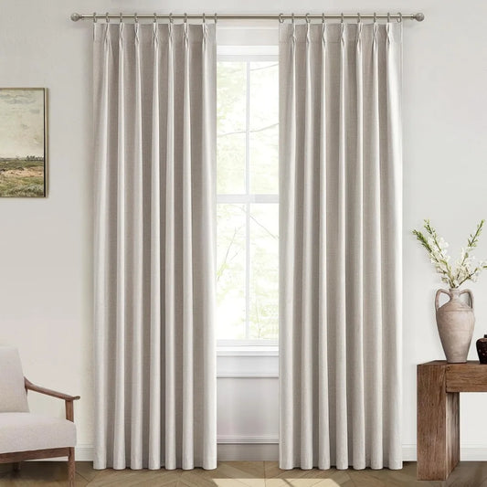 Natural Linen Pleated Blackout Curtains & Drapes 96 Inch