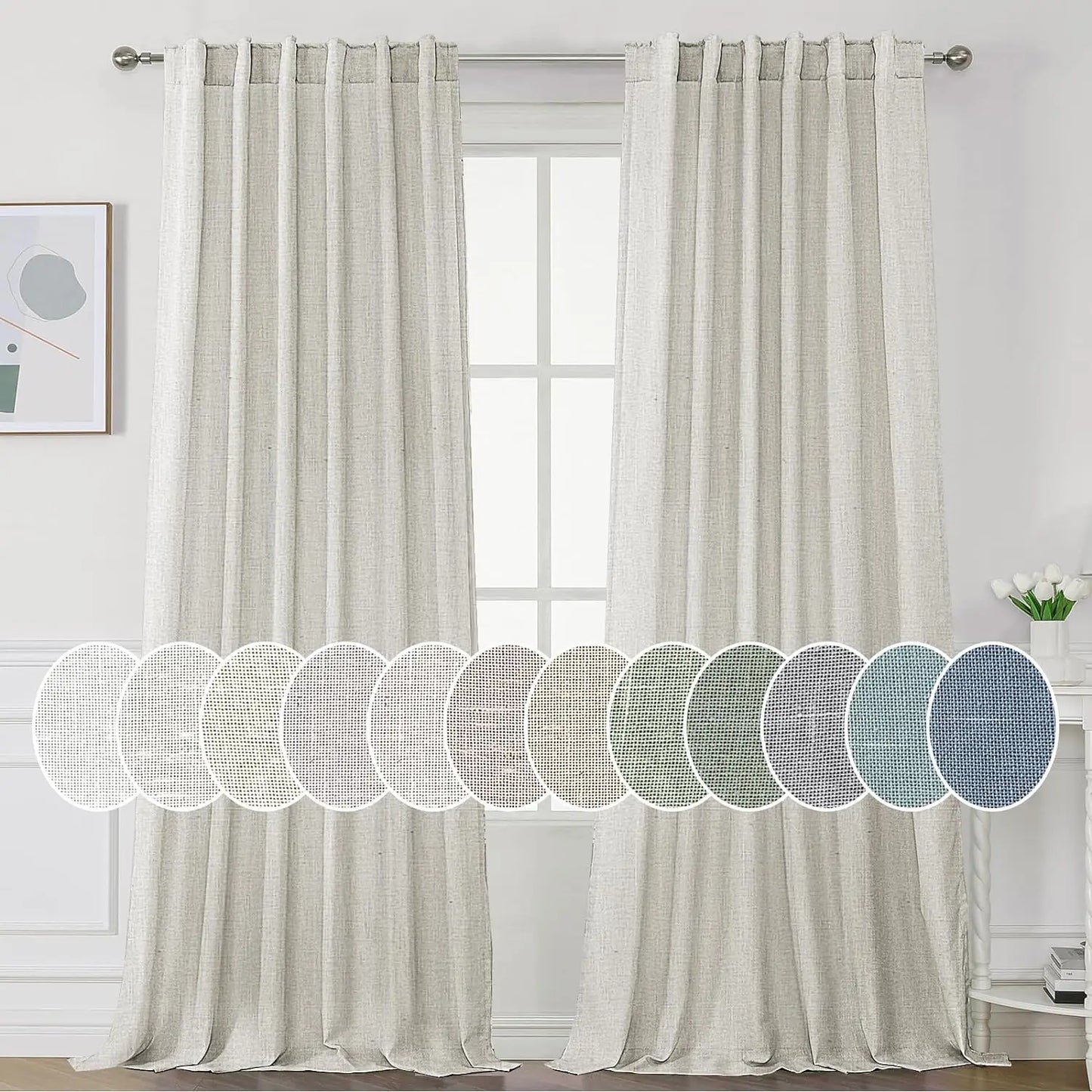 Natural Linen Curtains 108 inches Long