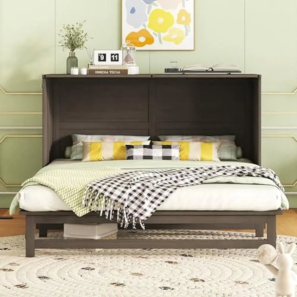 Queen  Bed Cabinet with Charging Station Storage Drawer