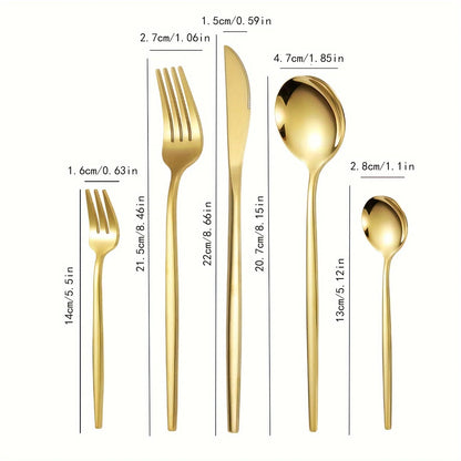 30-Piece Golden Stainless Steel Flatware Set - Elegant, Durable, and Modern Cutlery Collection with Dinner Knives,