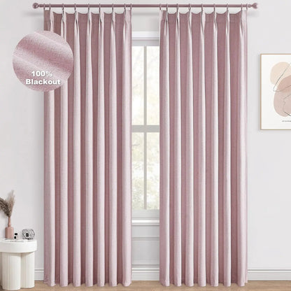 Pleated Curtains 96 Inch Long, 100% Blackout Thermal Insulated