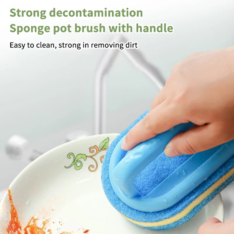 Sponge Cleaning Brush With Handle Bathtub Tile Scrub Brush Kitchen Bathroom Cleaning Sponge Brush Household Cleaning Supplies