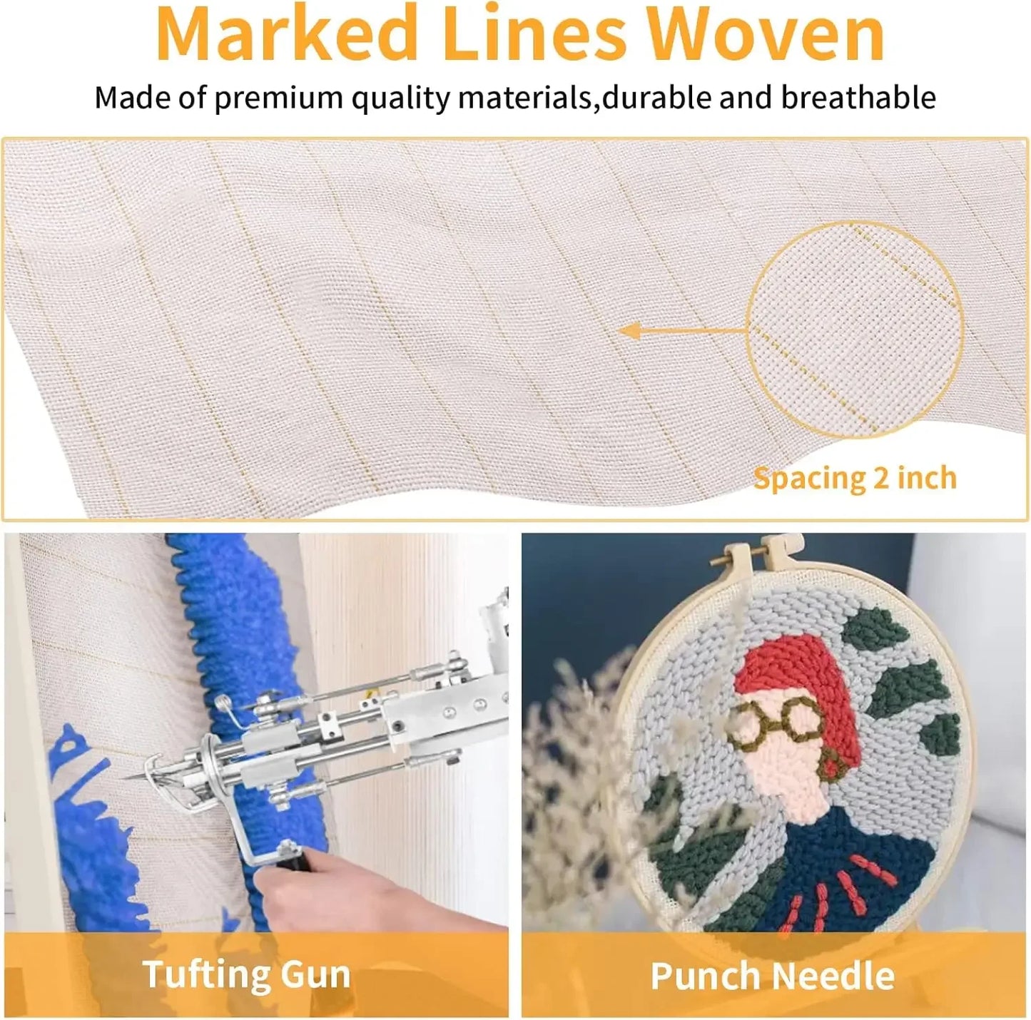 1mx4m Primary Tufting Cloth with Marked Lines Rug Backing Fabric Monks Cloth for Cut or Loop Pile Tufting Gun Punch Needle