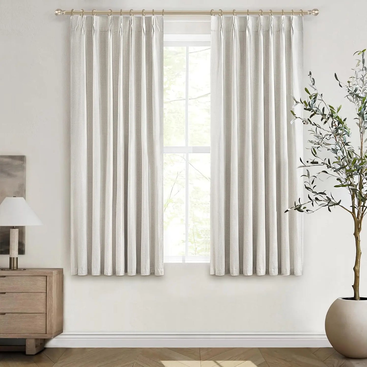 Natural Linen Pleated Blackout Curtains & Drapes 96 Inch