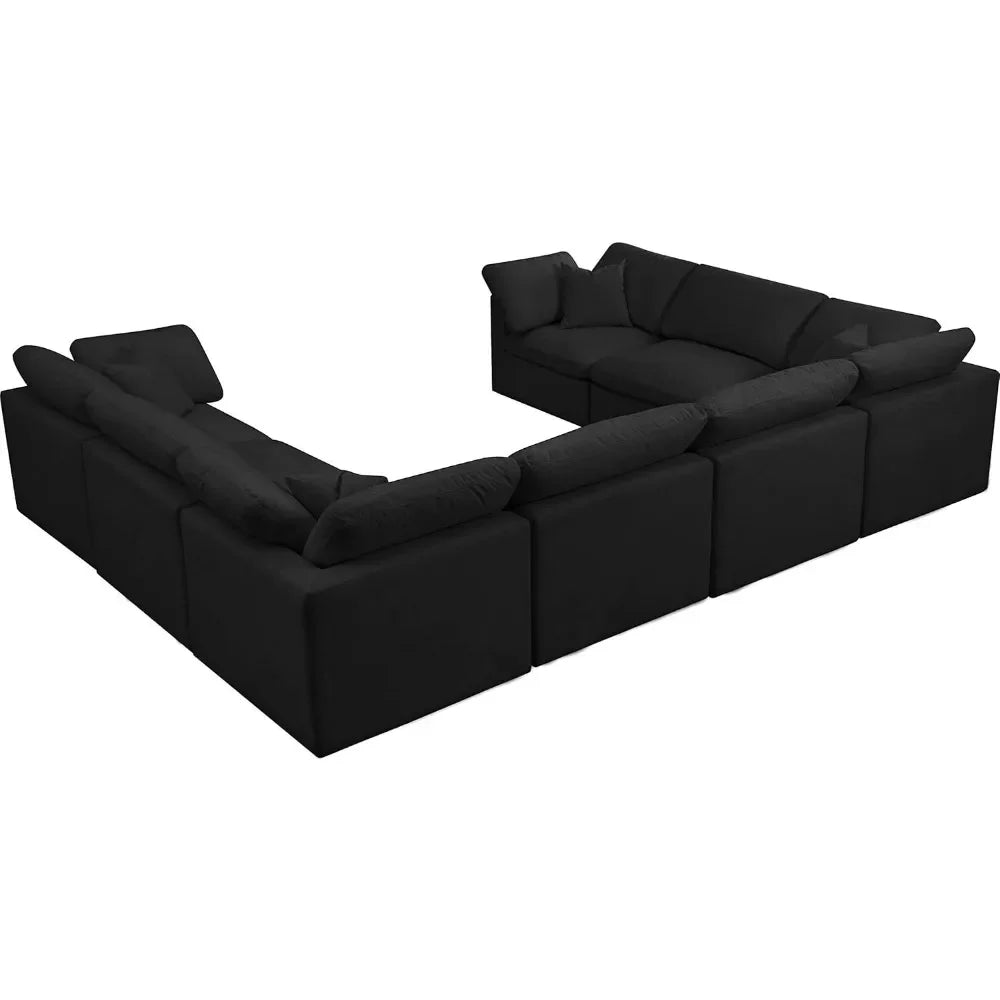 Living room Sofa,8-Seater  Black Upholstered