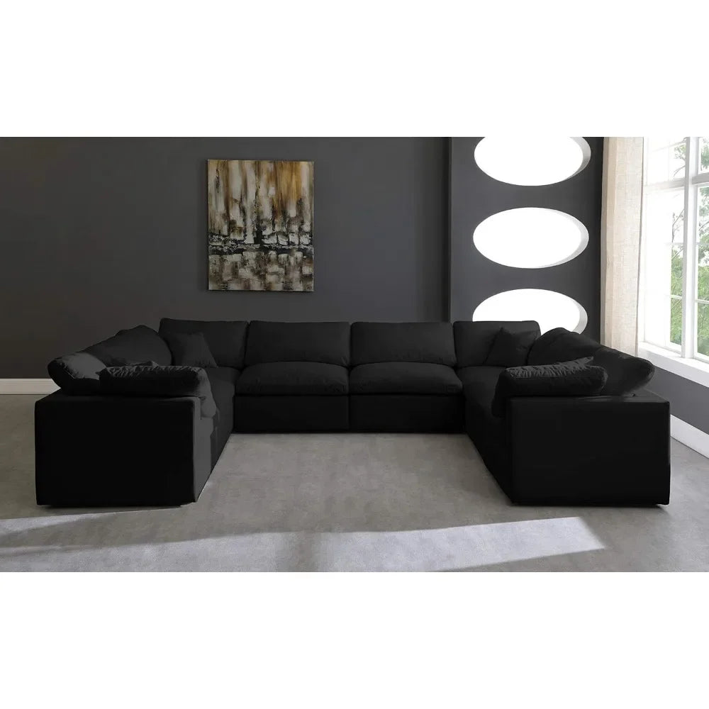 Living room Sofa,8-Seater  Black Upholstered