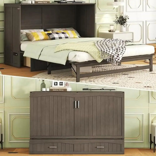 Queen  Bed Cabinet with Charging Station Storage Drawer