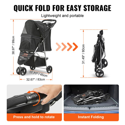 35lbs 3 Wheels Dog Stroller  with  Cup Holder