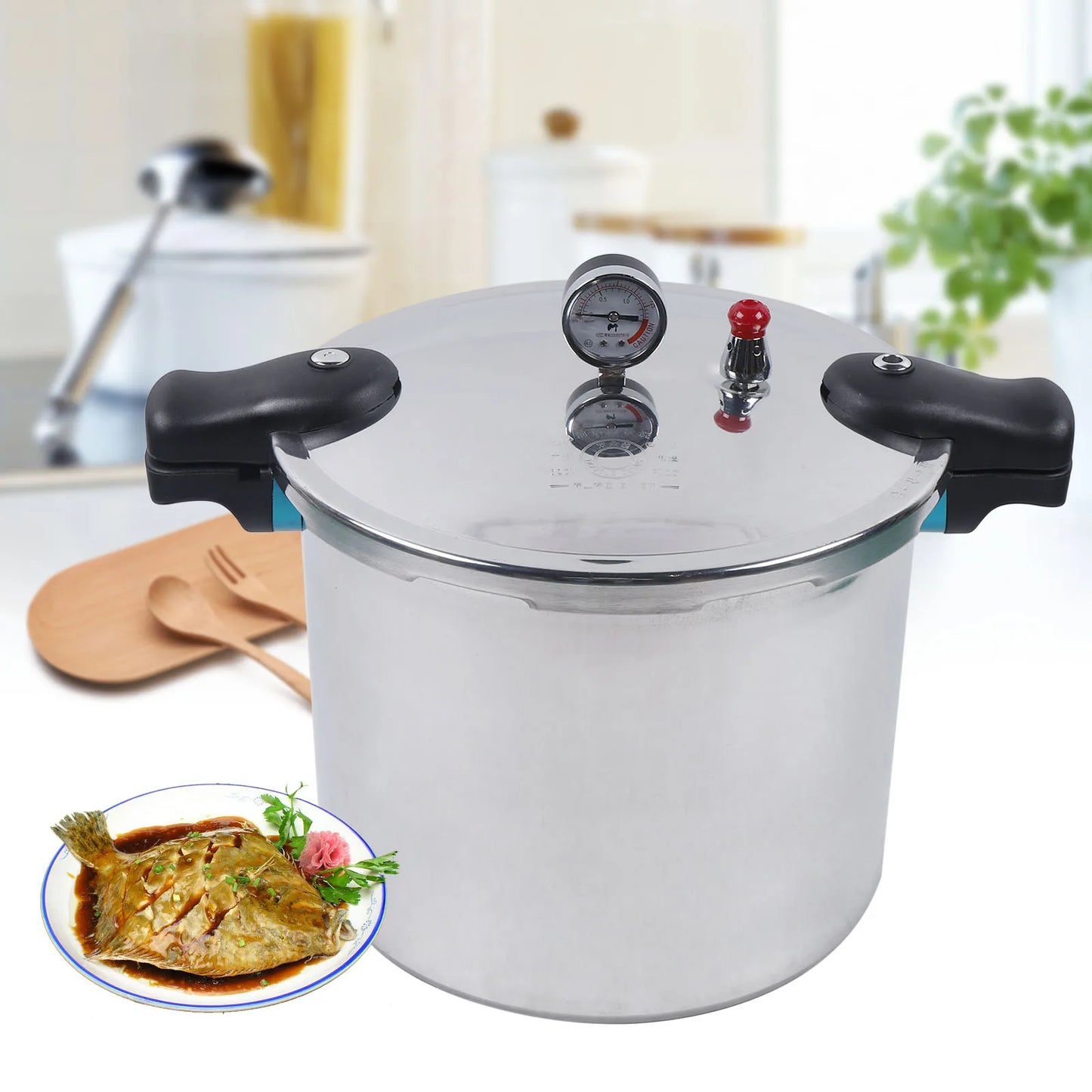 22L  Pressure  Cooker  with Gauge Release Valve 90kpa, Aluminum