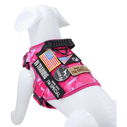 Pink Camouflage Dog Harness with 4 Metal Buckles Reflective Military Tactical Training K9 Harnesses Collar Leash For Large Dogs