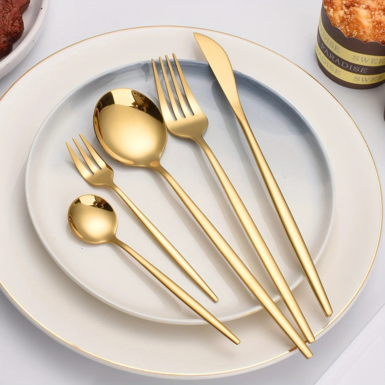 30-Piece Golden Stainless Steel Flatware Set - Elegant, Durable, and Modern Cutlery Collection with Dinner Knives,