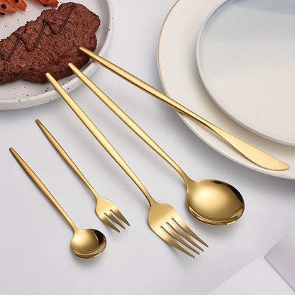 30-Piece Golden Stainless Steel Flatware Set - Elegant, Durable, and Modern Cutlery Collection with Dinner Knives,