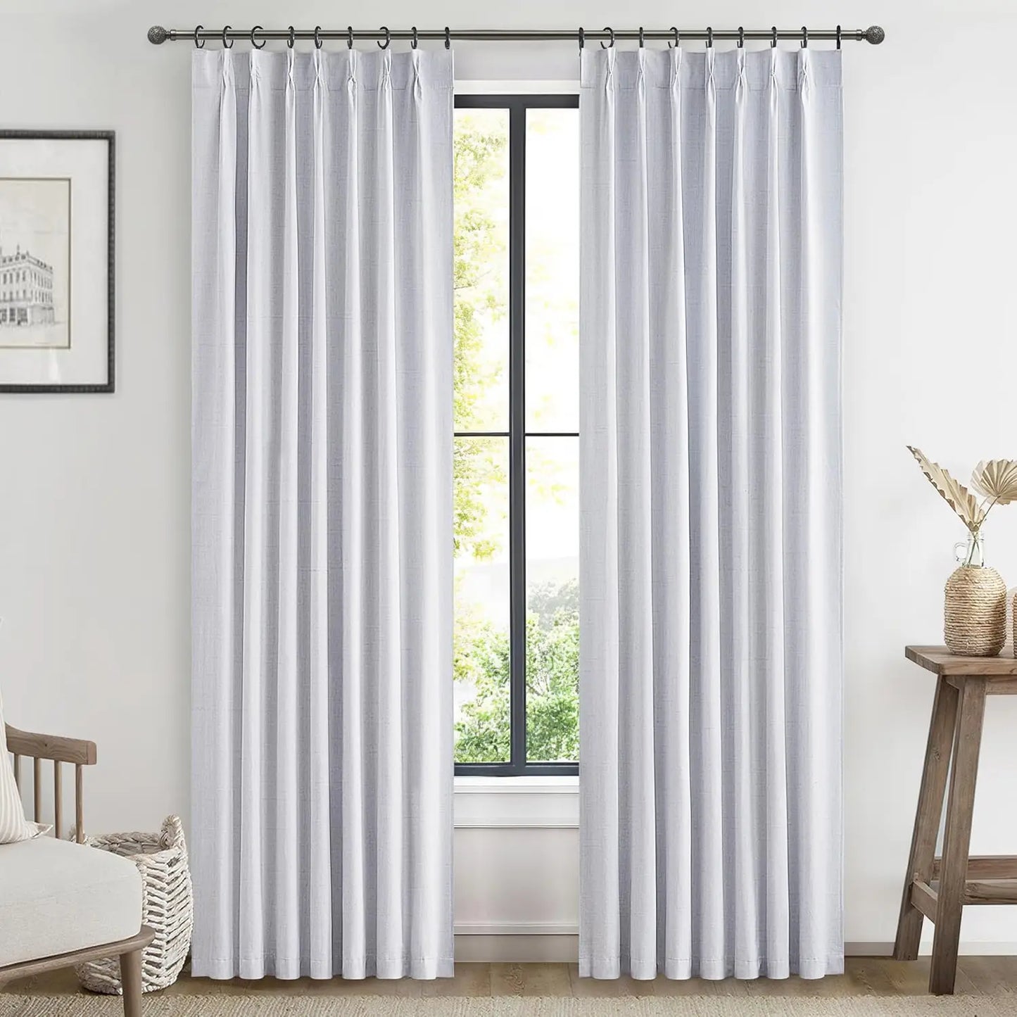 Natural Linen Pleated Blackout Curtains & Drapes 96 Inch