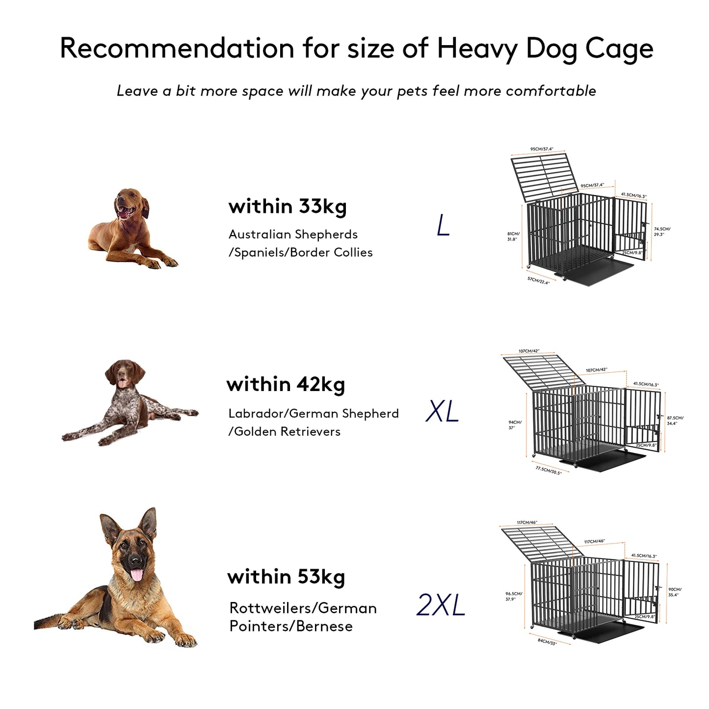 L XL XXL  Dog Crate with 4 Lockable Wheels  Playpen