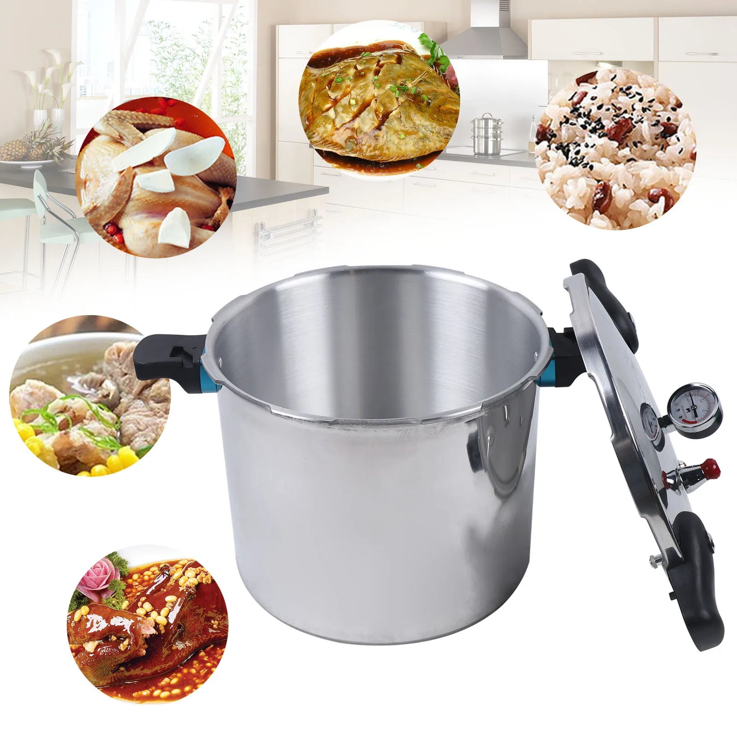 22L  Pressure  Cooker  with Gauge Release Valve 90kpa, Aluminum