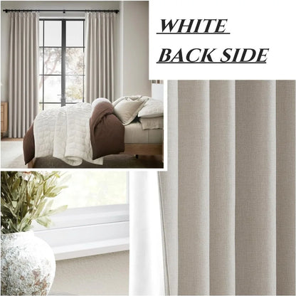 Natural Linen Pleated Blackout Curtains & Drapes 96 Inch